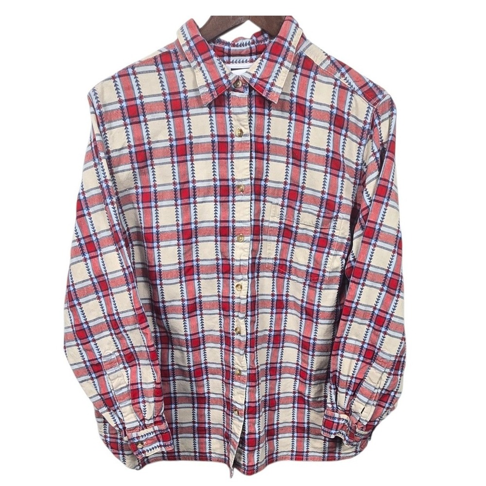 C.S.T. Womens 20W‎ 100 % Cotton Plaid Flannel Cottage Cabincore Shirt Red Blue